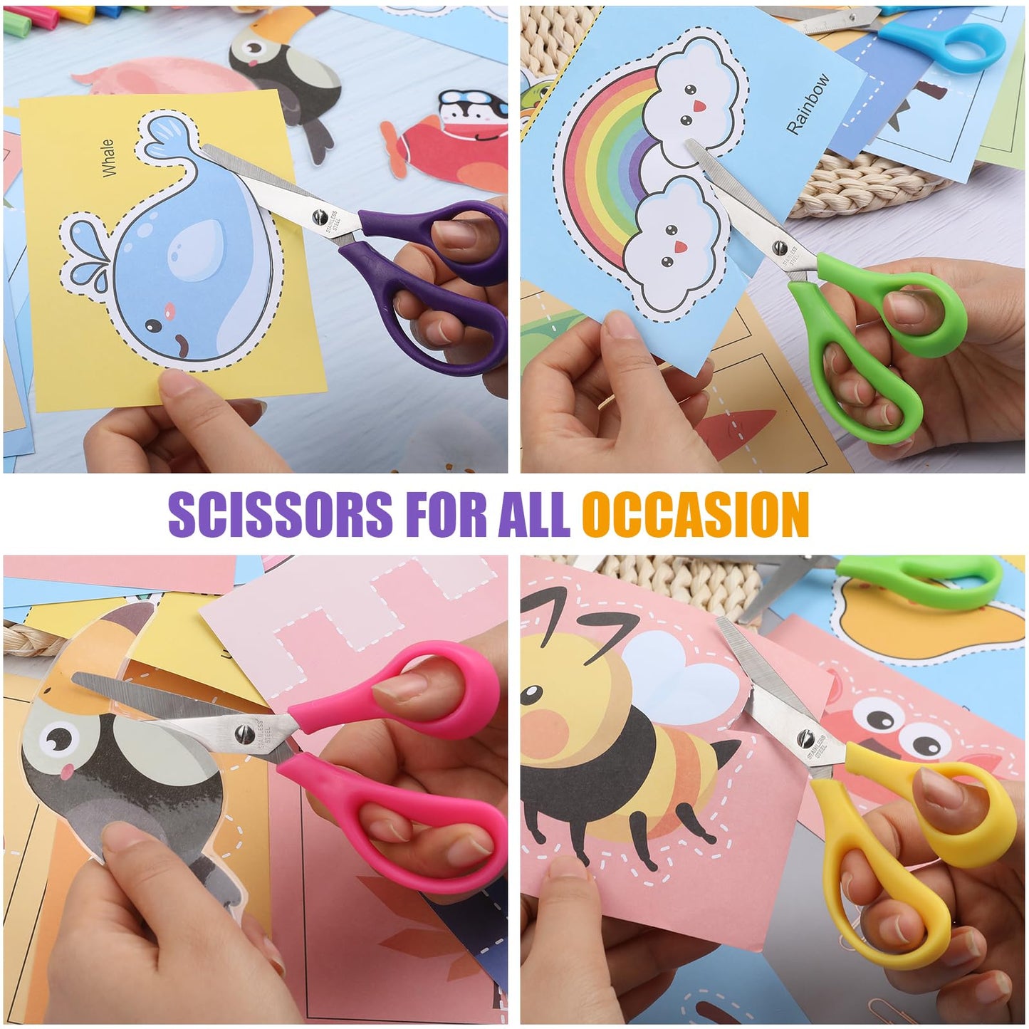 BURVAGY 48Pack 5.5" Safety Small School Kids Student Round Blunt Tip Craft Scissors Bulk, Stainless Steel Blades Comfort Grip Scissors for Kid Children Kindergarten Cutting Paper
