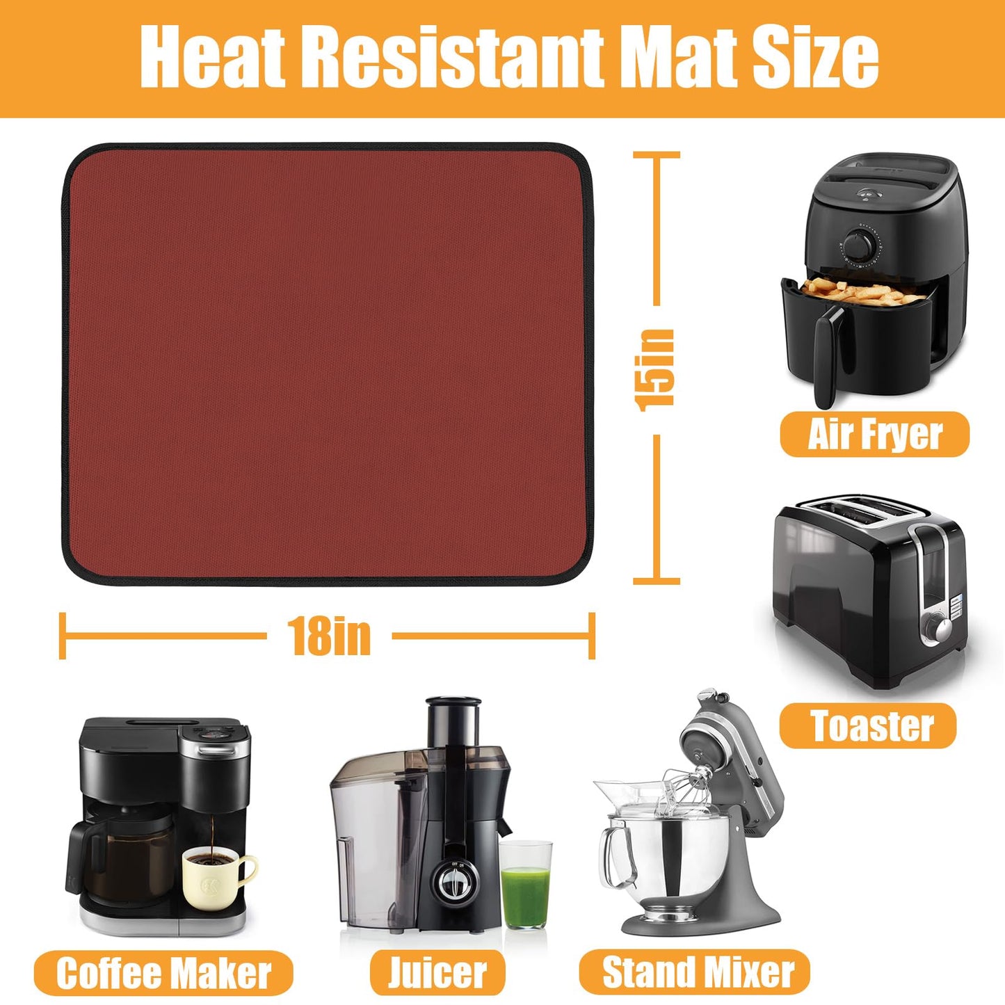 Amerbro Heat Resistant Mats for Countertop - Firproof 15x18 in Heat Resistant Mats for Air Fryer - Kitchen Countertop Protector for Air Fryer, Coffee Maker, Stand Mixer, Toaster, Oven 2PCS - Red
