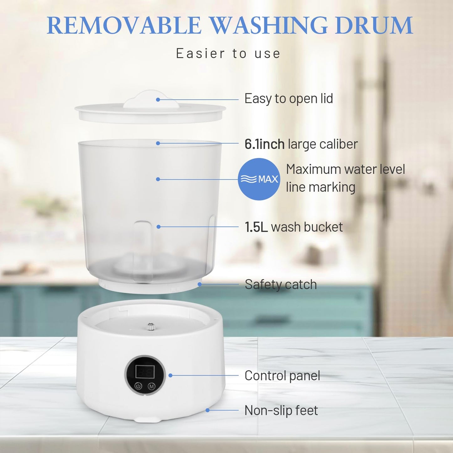 Underwear Washing Machine - Portable Rechargeable Mini Washing Machine w/ 1.5L Isolated Tubs, Bionic Hand-Wash Tech for Travel, Camping, Dorm | 3 Modes, 3000mAh