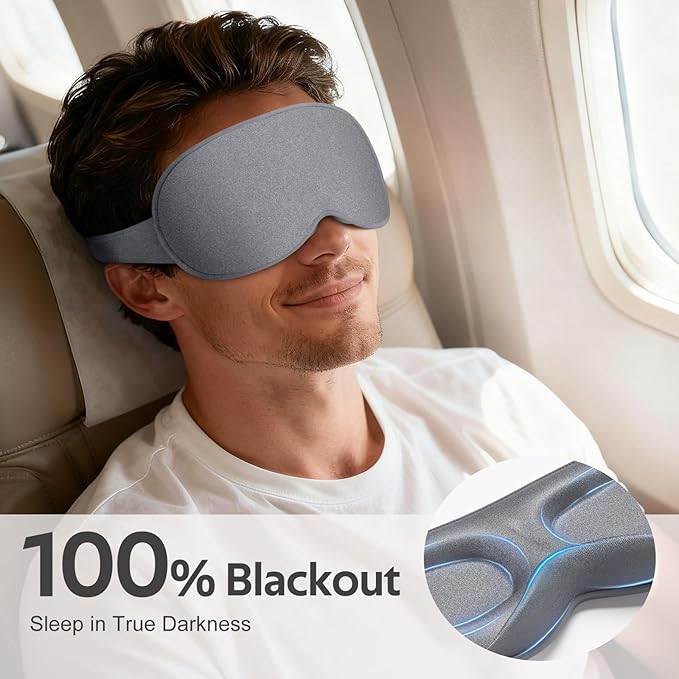 Sleep Mask for Men Women - 100% Blackout Cooling Eye Masks for Sleep - 3D Sleeping Mask for Side Sleepers - Zero Pressure Lash Extensions Eye Cover Shade for Airplane Travel Essentials, Grey