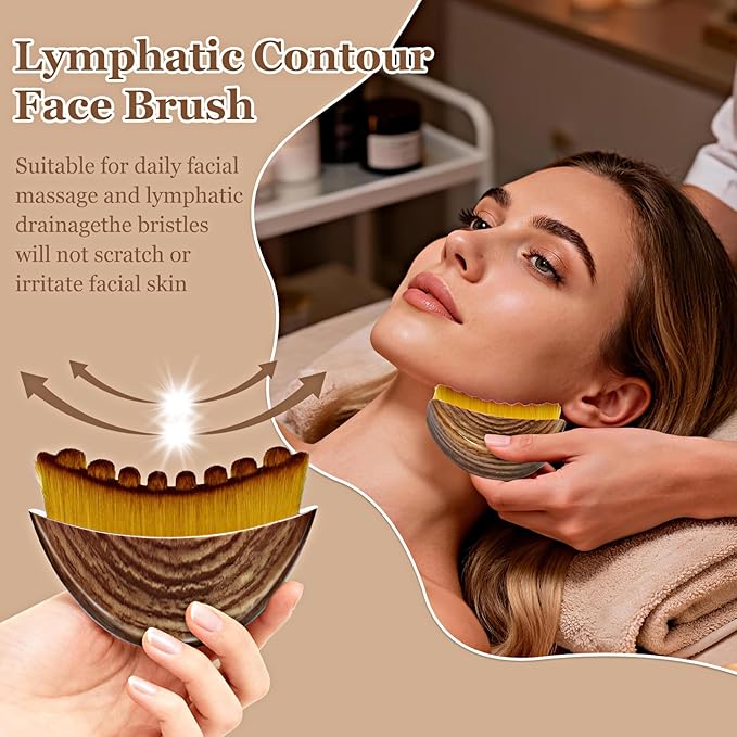 Lymphatic Contour Face Brush - Lymphatic Drainage Makeup Brushes for Sculpting & Lifting, Anti-Puffiness Detox Massage, Boosts Skincare Absorption & Glow, Soft Bristles for All Skin Types (Brown)
