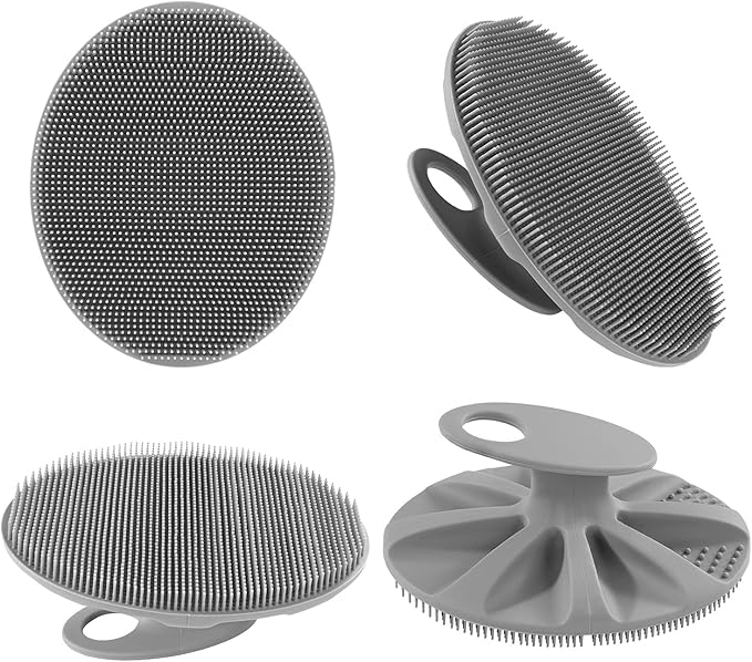 INNERNEED Soft Silicone Body Scrubber Exfoliating Glove Shower Cleansing Brush, SPA Massage Skin Care Tool, for Sensitive and All Kinds of Skin (Gray+Black)