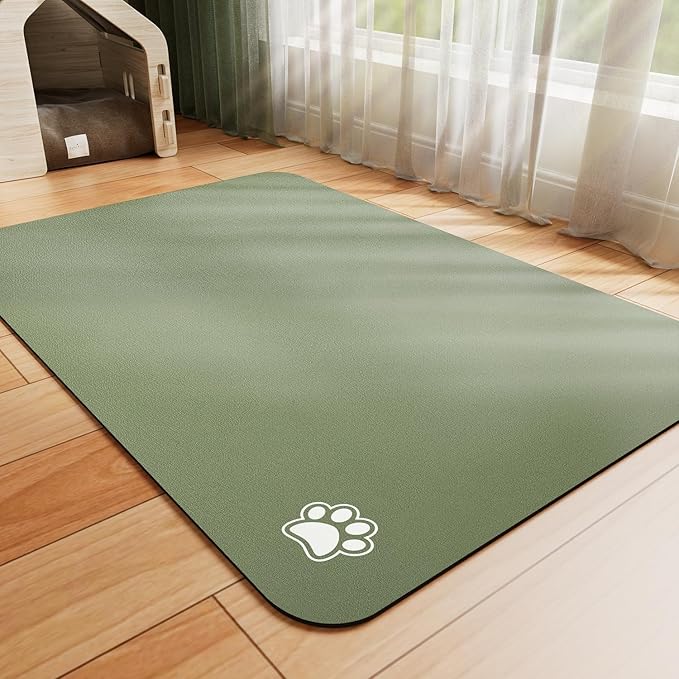 Dog Food Mat - Absorbent Cat Mat for Food and Water, No Stains Pet Feeding Bowl Mat, Easy to Clean Pet Placemats, Quick Dry Dog Water Dispenser Mat for Messy Drinkers | Paw Green 12"x 19"