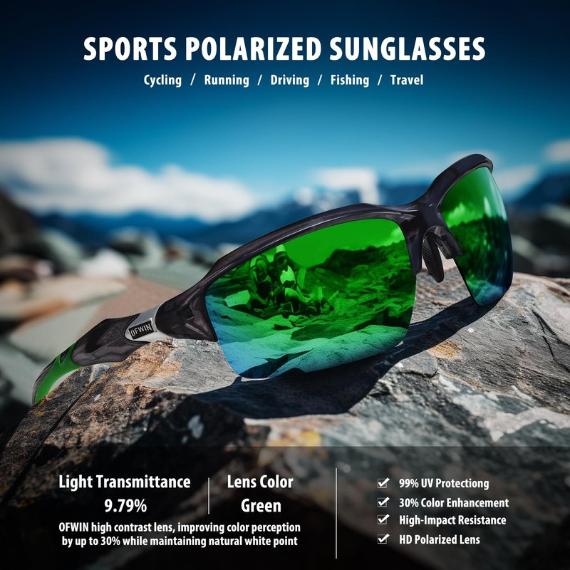 Ofwin Polarized Sports Sunglasses for Men Women Wrap Around Half Frame Cycling Fishing Bike Running Sun Glasses UV Protection