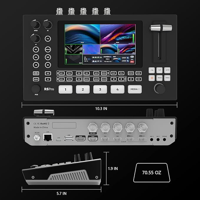 SPROLINK Neolive R5S PRO Professional Live Streaming Switcher, 5.5-inch Screen, Dual 4K HDMI Input, Support AUX and PGM Output, Multi-Functional Video Mixer