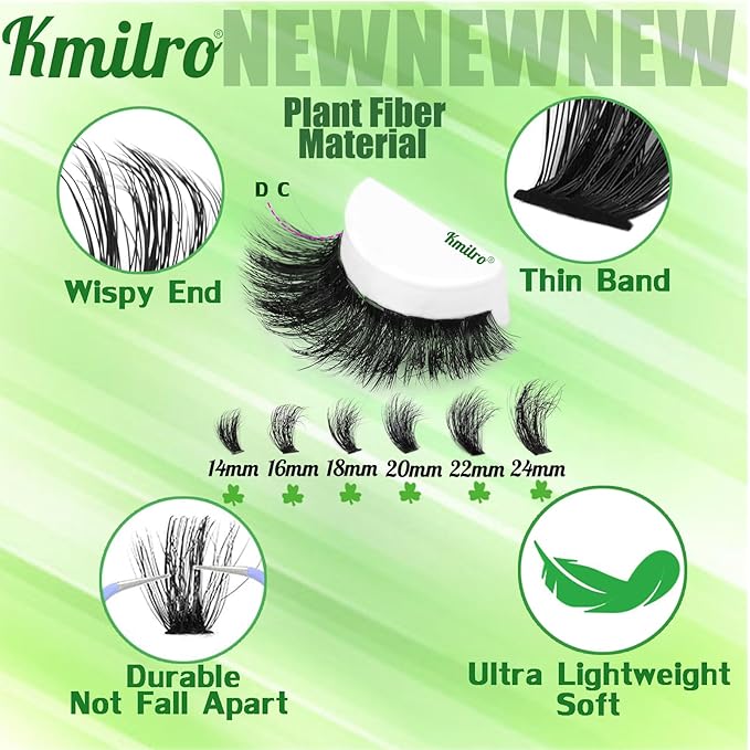 Lash Clusters 14-24mm Thick Long Cluster Eyelash Extensions 180D D C Volume Eyelash Clusters 240pcs Individual Lashes Soft Wispy False Eyelashes DIY Lash Extension for Beginners