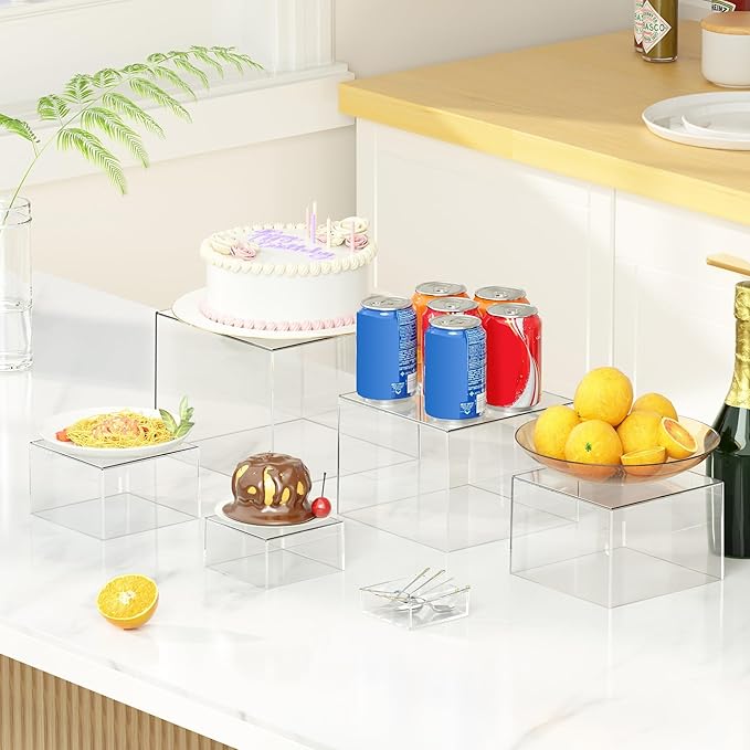 6 Pcs Clear Acrylic Boxes for Display as Buffet Risers and Stands, Food Risers for Party, Table, Stands, including 8", 7", 6", 5", 4", 3" (Small, 6Pcs, Clear)