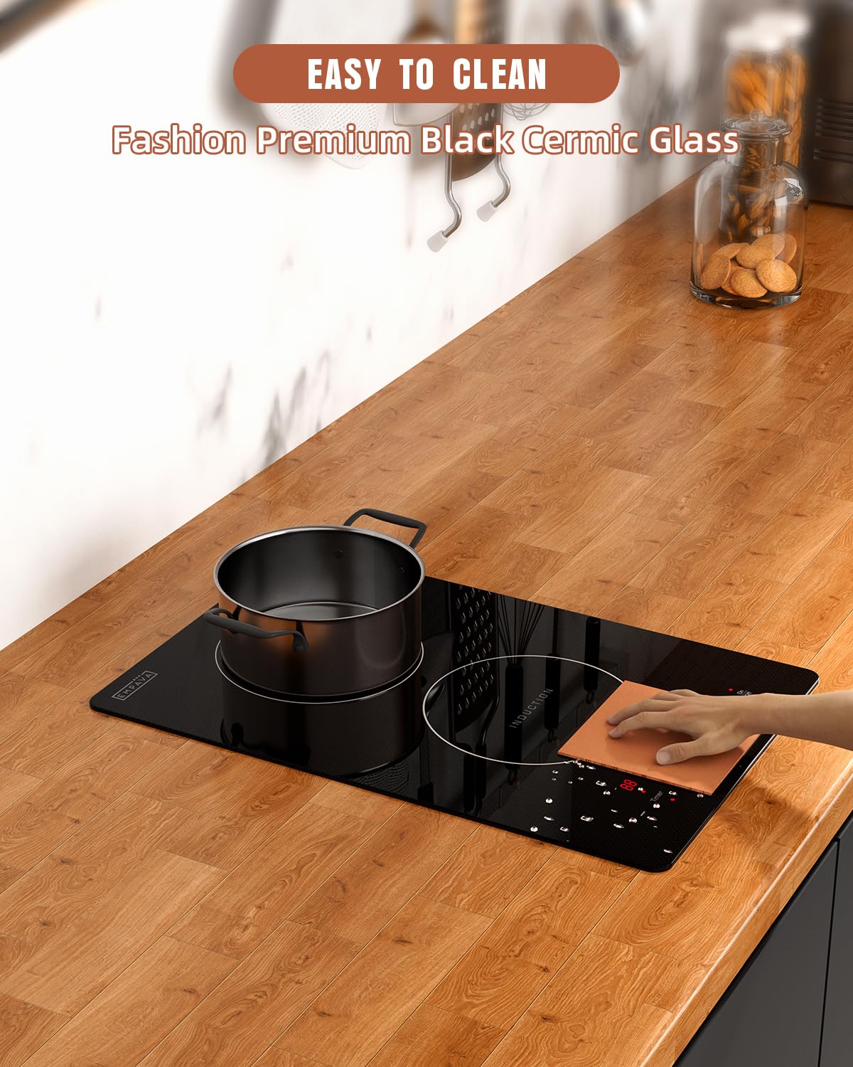 Empava Electric Stove Induction Cooktop Vertical with 2 Burners Vitro Ceramic Smooth Surface Glass in 120v, 12 Inch, Black