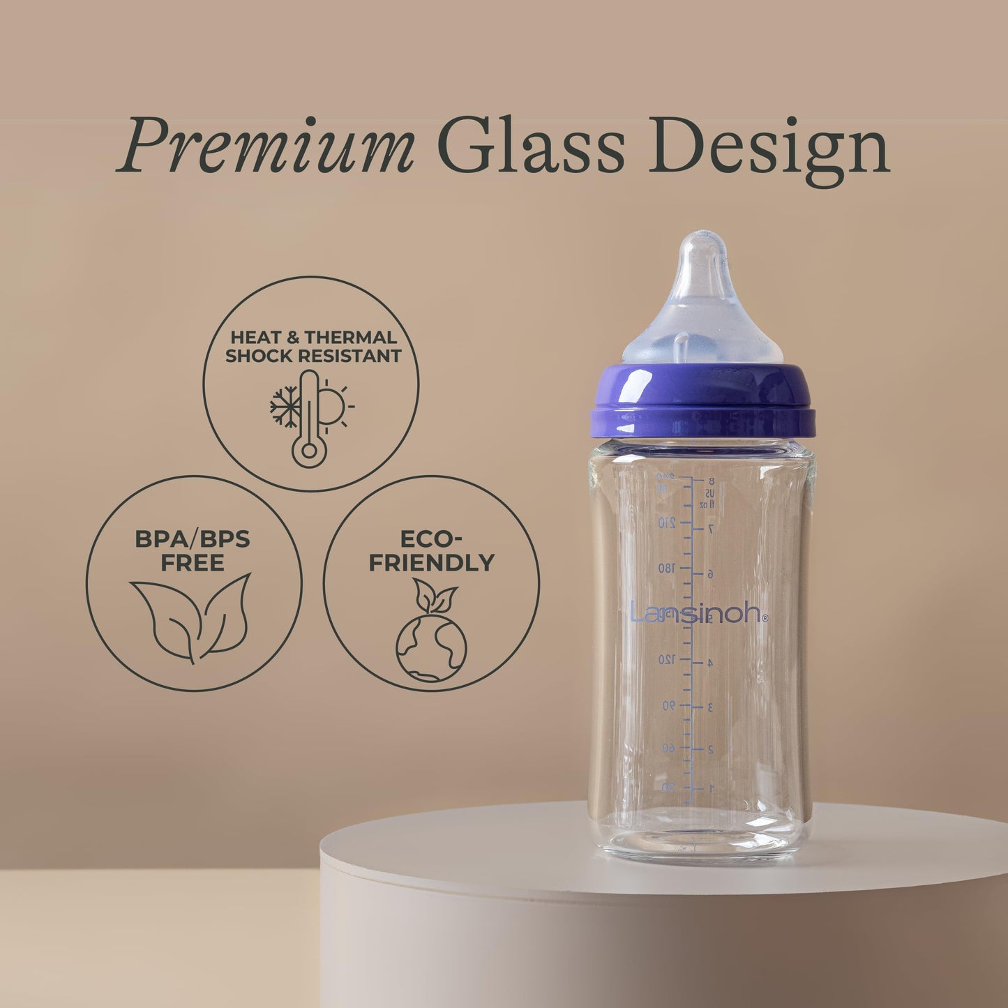 Lansinoh Glass Baby Bottles, Anti-Colic, 8 Ounces, 4 Count Bottles for Feeding, Baby Essentials, Includes 4 Medium Flow Nipples, Size M