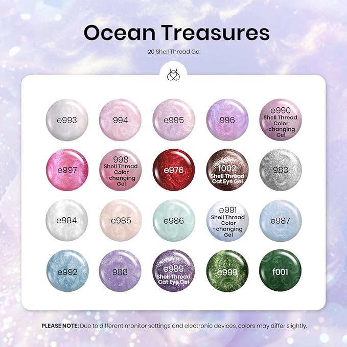 Beetles Pearl Gel Nail Polish Set - Ocean Treasures 20 Colors Spring Glitter Cat Eye Pink Red Mermaid Swirl Thread Effect Gel Polish Soak off UV Nail Gel Home DIY Manicure Gift for Women
