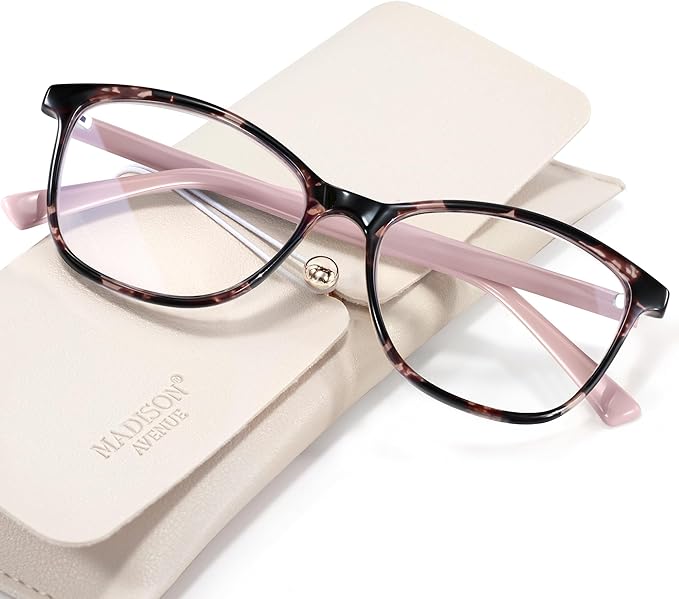 Madison Avenue Square Vintage TR90 Blue Light Blocking Reading Glasses for Women, Anti Eyestrain/Glare Computer Readers
