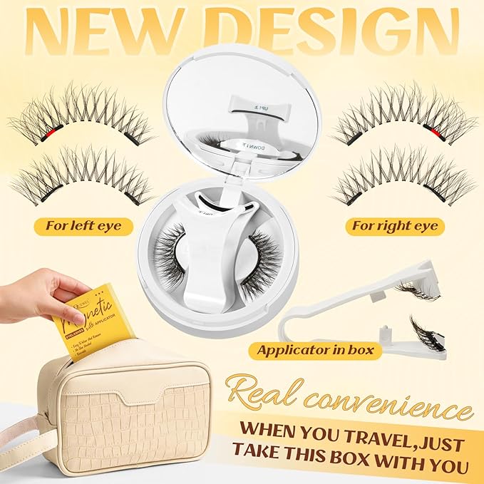QUEWEL Magnetic Eyelashes with Applicator Reusable No Glue Needed Magnetic Lashes Cat Eye Natural Look Lashes Kit Easy to Wear and Remove(NZH B01)