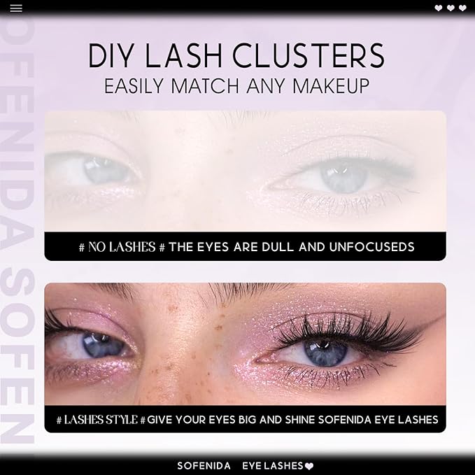 SOFENIDA Natural Lash Clusters Manga Lash Clusters 8-16mm Cluster Eyelash Extensions Eyelash Extension Individual Lash Wispy Eyelashes Clusters
