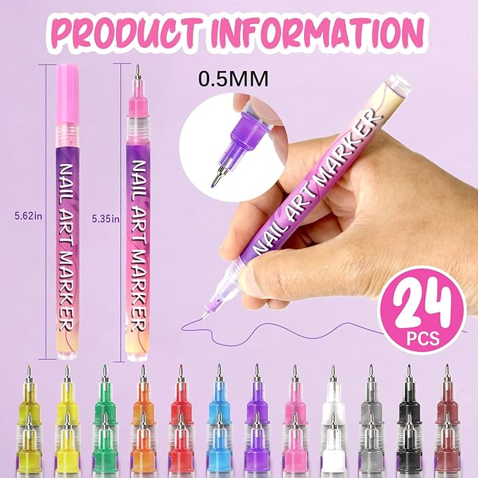12 Color Nail Art Pens, 2026 Upgrade 0.5 MM Nail Polish Pens Drawing Painting Point Liner Acrylic Painted Pen Kit, DIY Nails Art Design Manicure Tools Christmas Gifts (2 Set)