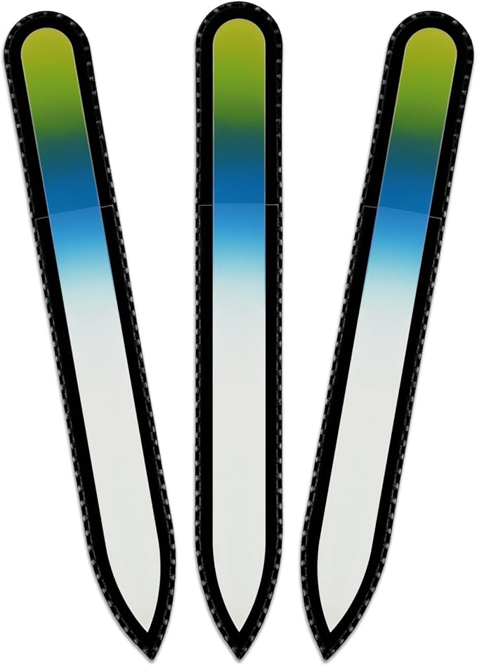 Mont Bleu Rainbow Glass Nail File in Black Pouch - Czech Tempered Glass - Handmade in Bohemia-Czech Republic - Heal Cracked Nails