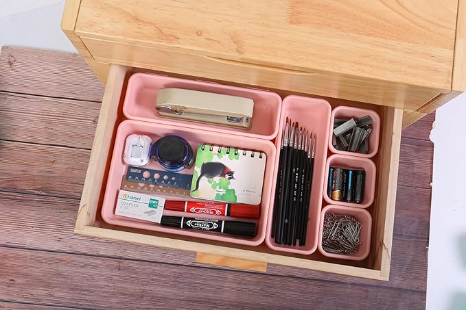 Kutesna 15 PCS Interlocking Desk Drawer Organizer Separator for Office,Bathroom,Kitchen,MakeupÃ¯Â¼ÂPinkÃ¯Â¼Â