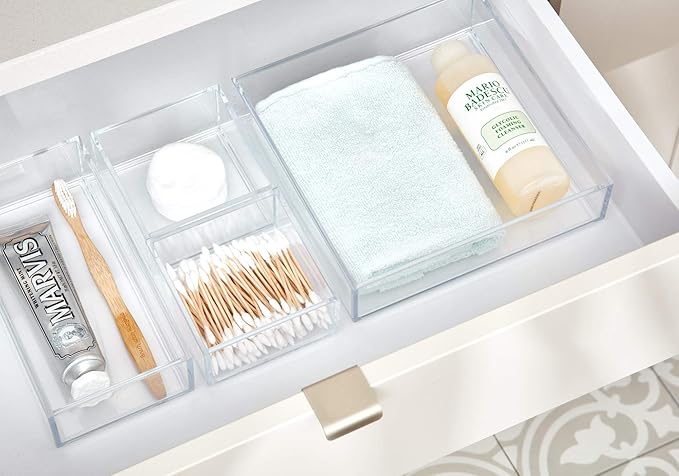 iDesign Decorative Countertop Vanity Tray Organizer for Bathroom, Bedroom, Closet, Entryway, The Clarity Collection Ã¢ÂÂ 8" x 8" x 2", Clear