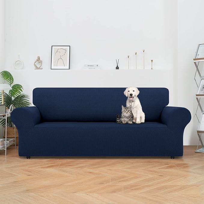 LURKA Stretch Oversized Sofa Slipcovers 1 Piece Couch Covers for 3 Cushion Couch Sofa Furniture Protector Full Sofa Covers with Elastic Bottom for Kids and Pet (X-Large, Navy)