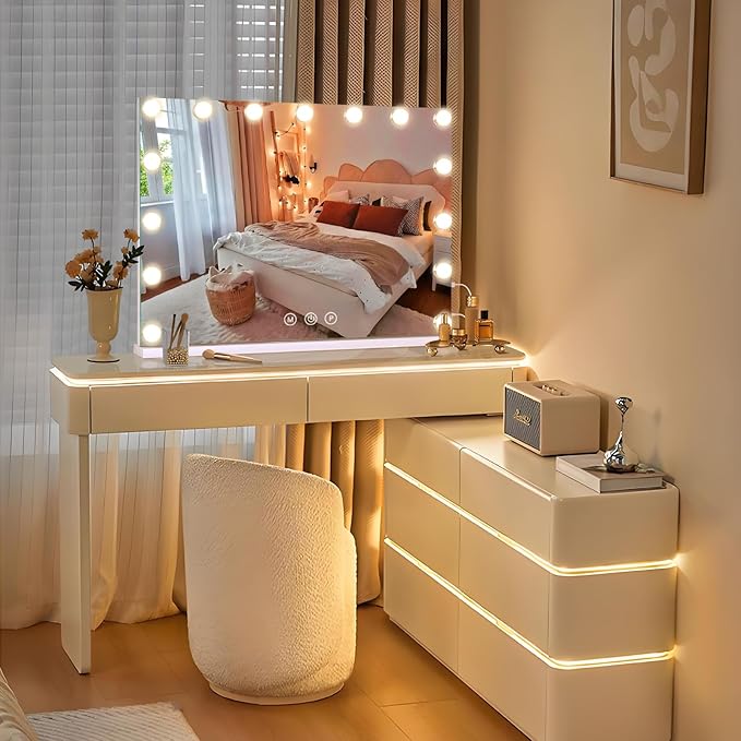 Vanity Makeup Mirror with Lights, Light Up Mirror with Smart Touch 3 Colors Dimmable, Memory Function