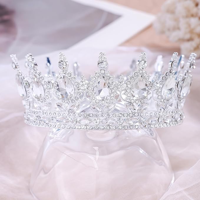 Silver Queen Crown for Women Crystal Tiara for Women Rhinestone Wedding Headband for Bride Hair Accessories for Costume Birthday Party Prom Gifts