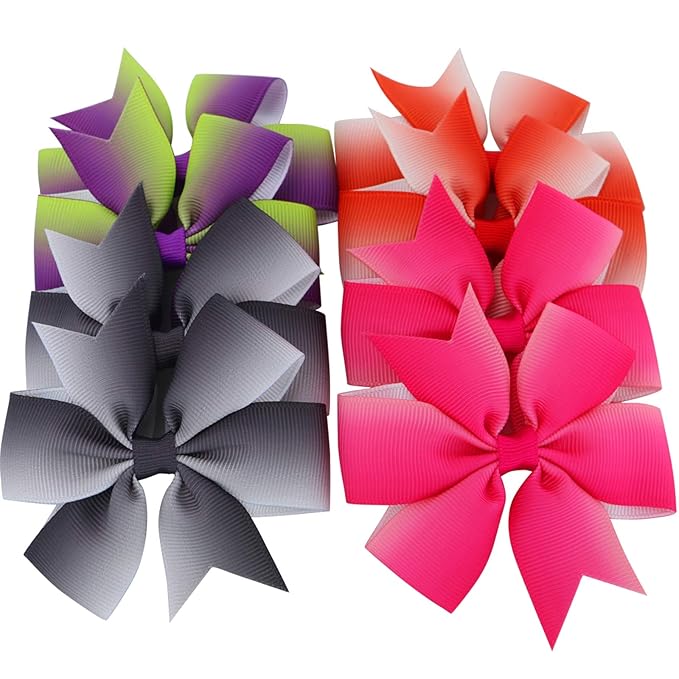 20 Pair 3in Pinwheel Rainbow Bows Grosgrain Ribbon Hair Clips For Baby Girls Teens Kids Toddler Gifts Accessories