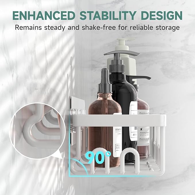 Veken Shower Caddy 3-Pack, Advanced Rustproof Design, No Drilling Adhesive Shelves, Rack with Soap Holder, Large Capacity Bathroom Organizers and Storage, Wall-Mounted Kitchen & Home Decor, White