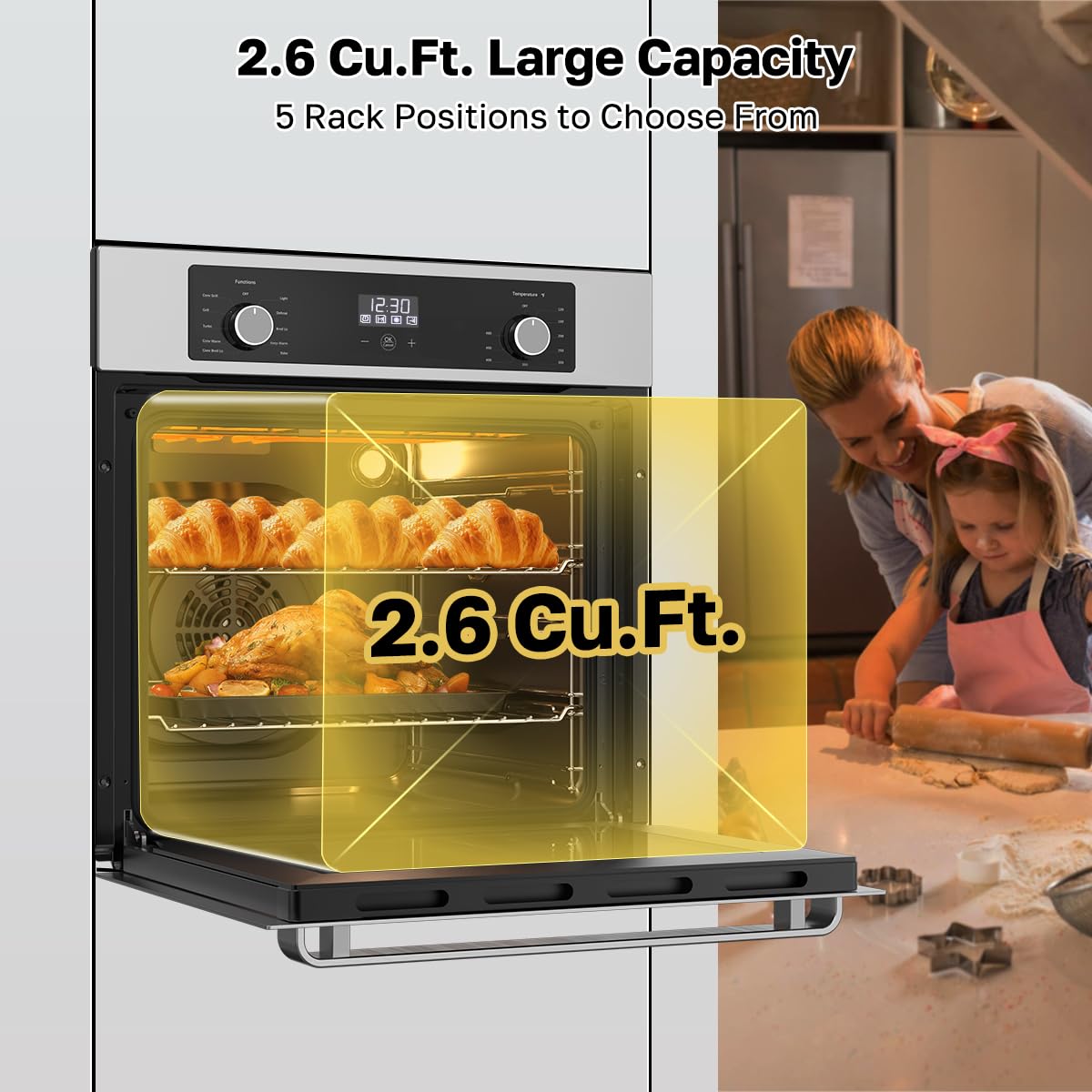 24 Inch Electric Wall Oven, ETL Certified, ThermoMate Built-in Oven with 2.6 Cu.ft Capacity, 9 Working Functions, Sensor Touch Control, Anti-Mistouch Knob, Stainless Steel