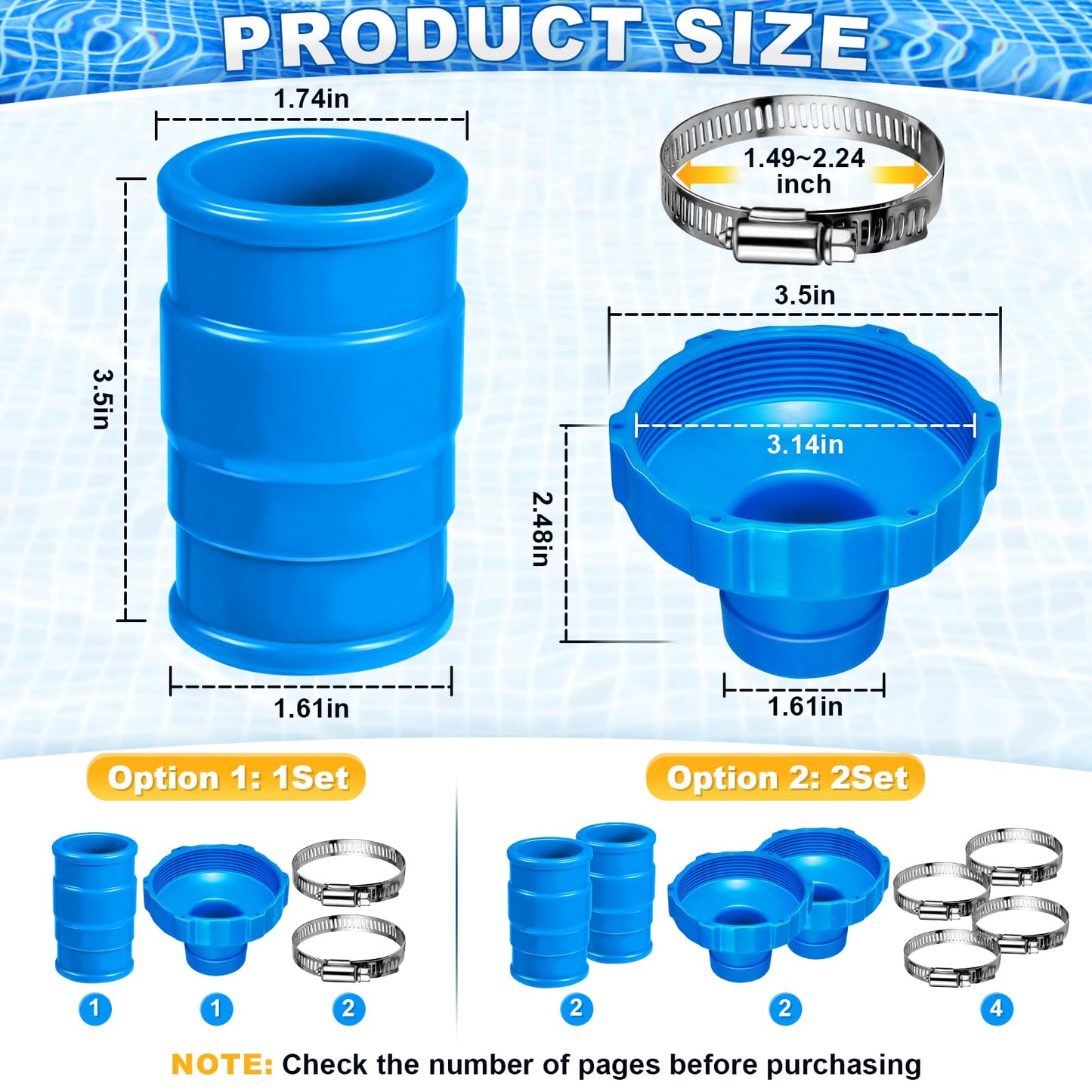 2 Set Pool Vacuum Hose Adapter Kit Compatible with Intex Adapter B,Pool Skimmer Hose Connector Replacement Hoses Adapter with Clamp for Above Ground Swimming Pool Vacuum Surface Skimmer Small Strainer