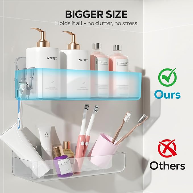 Nieifi Adhesive Wall Shelf, Shower Shelves 5 Pack with Soap Holder, Shower Organizer for Bathroom Organization, Clear