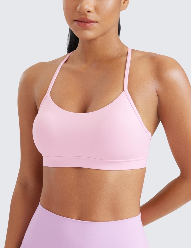 CRZ YOGA Butterluxe Y Back Sports Bras for Women - Padded Racerback Low Impact Spaghetti Thin Strap Workout Yoga Top Pink Peony X-Small