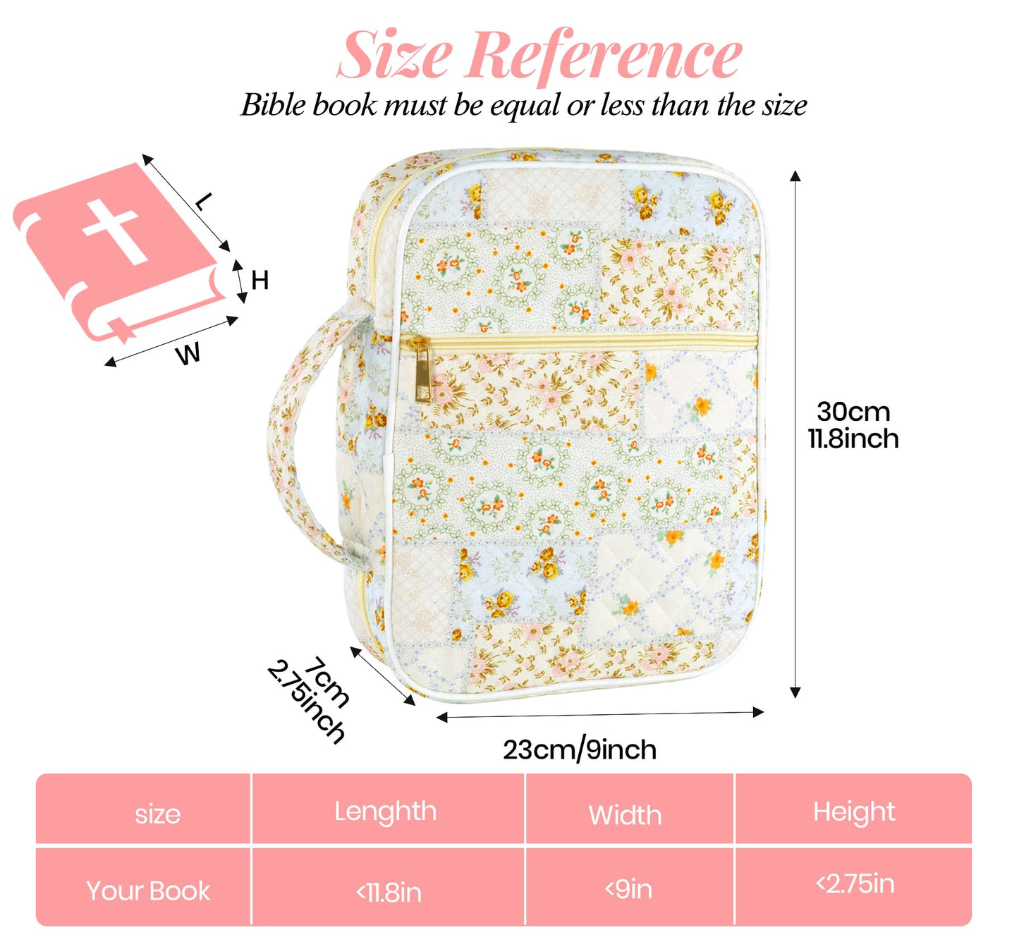 Bible Cover Case for Women, Large Bible Bag with Bible Study Supplies Accessories Christian Gifts for Women, Portable with Sturdy Handle and Highlighters, Spliced Flower