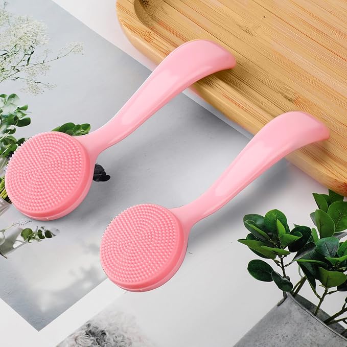 2Pack Silicone Face Brush Manual Face Scrub Brush Soft Facial Brushes Waterproof Exfoliating Face Brush Skin Friendly Face Cleaner Brush for Women and Men Blackheads Makeup Residues Removal(Pink)