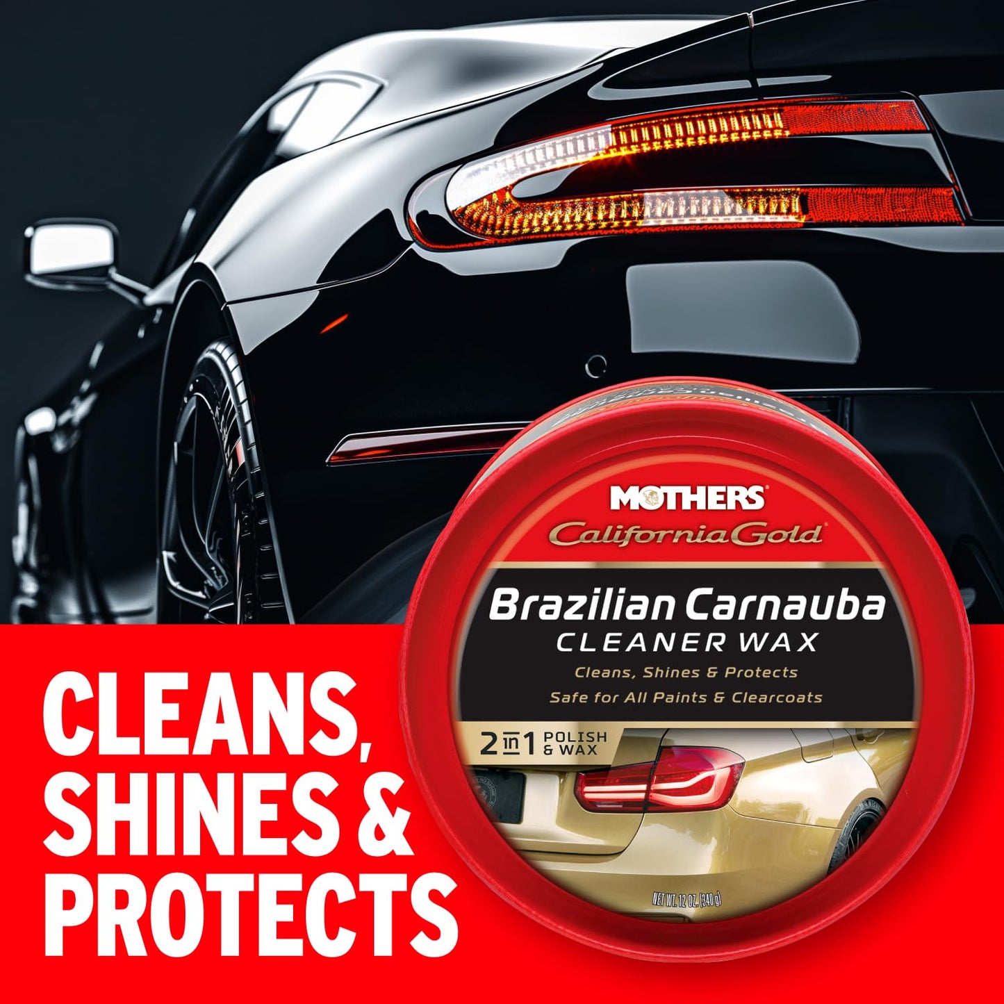Mothers California Gold Brazilian Carnauba Cleaner Wax, 12 oz. Paste – Cleans & Waxes in One Step, Removes Oxidation & Swirls, Premium Carnauba Shine & Protection for All Paint Finishes (05500)