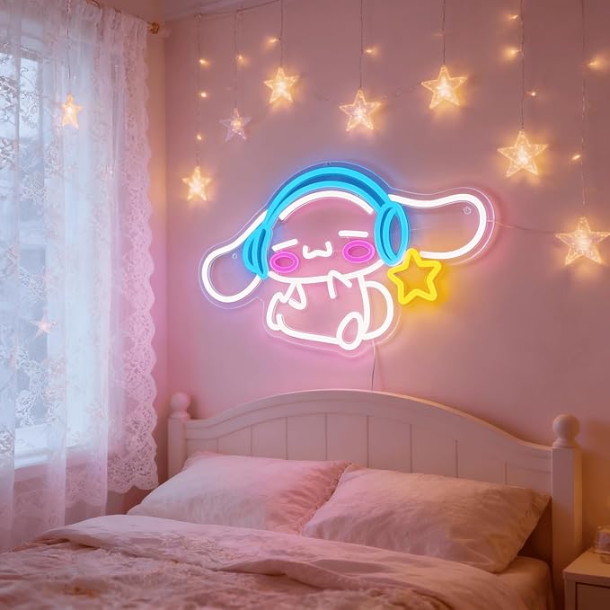 THIIXDAI Cinnamoroll Neon Sign for Room Decor, USB Powered LED Lights with Dimmable, Japanese Cartoon Dog Neon Signs, Cute Night Light Gifts for Children (17.17"L x 10.04"W)