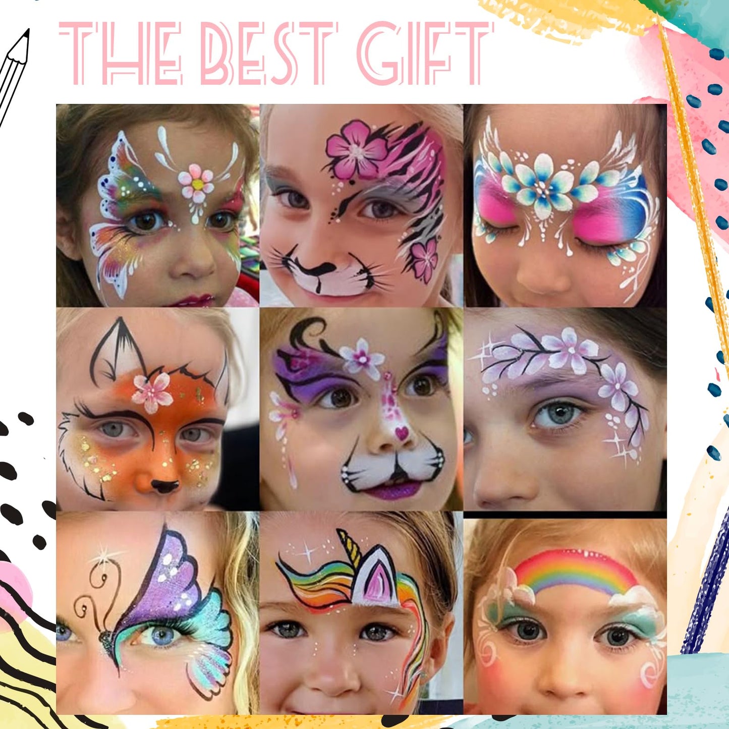 Face Painting Kit for Kids, 42 Colors Professional Face Paint Makeup Kit Non-Toxic Water Activated Facepaint Palette with Brush, Stencil, Sponge, Gem, for Party Halloween Christmas (42 Colors)