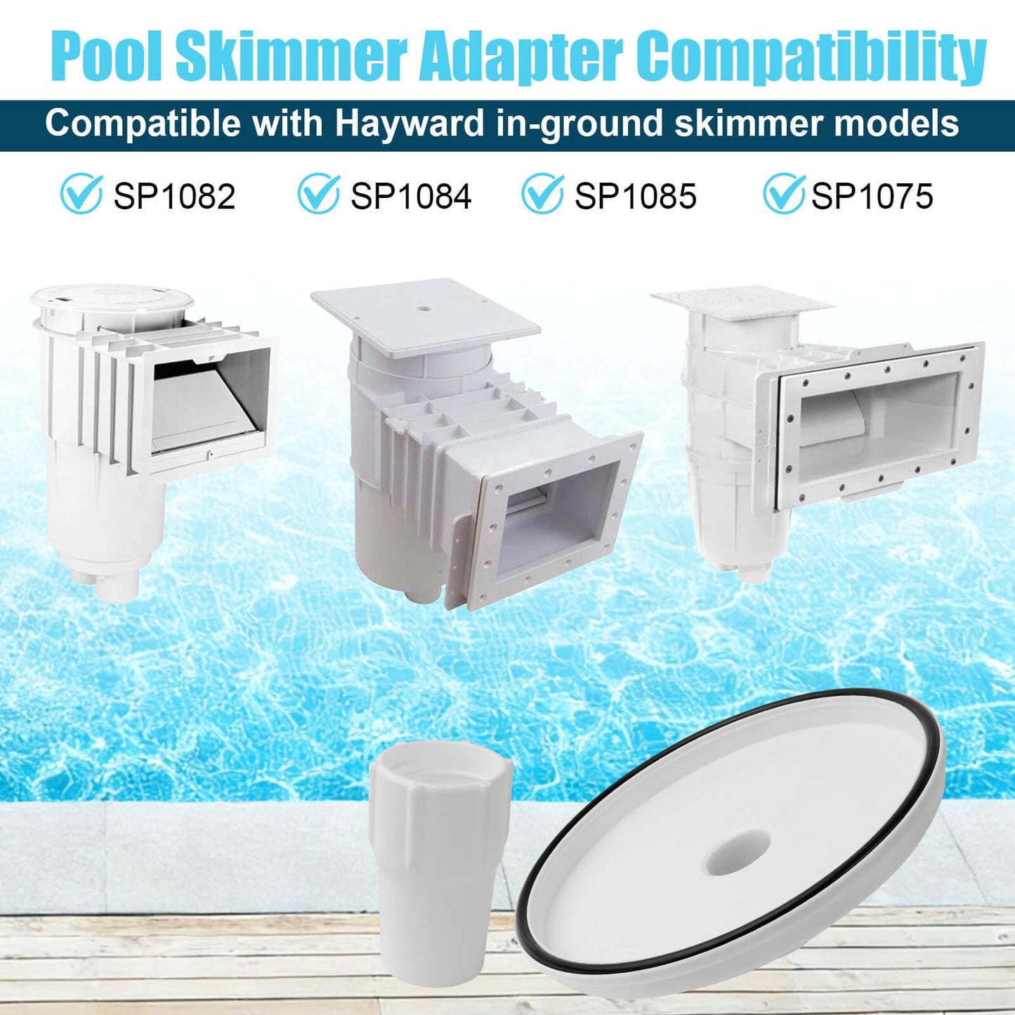 SP1106 Pool Skimmer Vacuum Plate and 1-1/2" Pool Spiral Wound Vacuum Hose Cuff for Hayward SP1082 1084 1085 1075 In-Ground Pool Skimmer - Connects Vacuum Head & Skimmer Threaded ABS Plastic