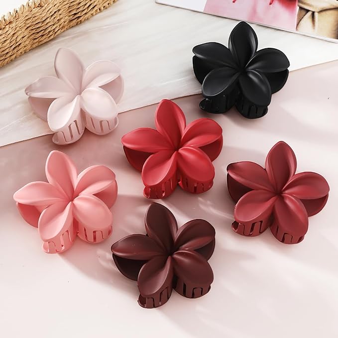 Flower Hair Clips for Women 6 Pcs Hawaiian Large Claw Clips Plumeria Medium Hair Claw Clips for Thick Thin Hair Hibiscus Tropical Beach Hair Accessories for Women Girls and Girls-Red
