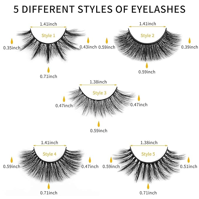 DYSILK False Eyelashes Fake Lashes - Eyelashes Natural Look 5 Pairs 6D Lashes Mink Eyelashes 5 Styles Mixed Fluffy Lashes Reusable Fake Eyelashes Wispy Mink Lash Natural Look| 15mm-18mm