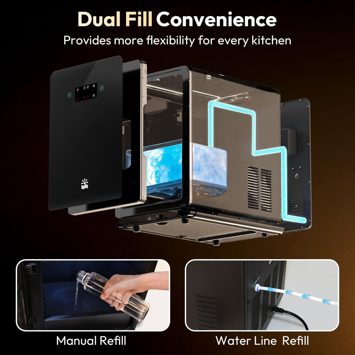 Oylus 2'' Clear Ice Ball Maker – 4 Ice Spheres in 35min, 144 pcs/Day, Auto&Manual Fill, Fast Round Ice Machine with LCD Touch Panel, Self-Cleaning, Home & Bar Maker for Whiskey Parties Gift(Black)