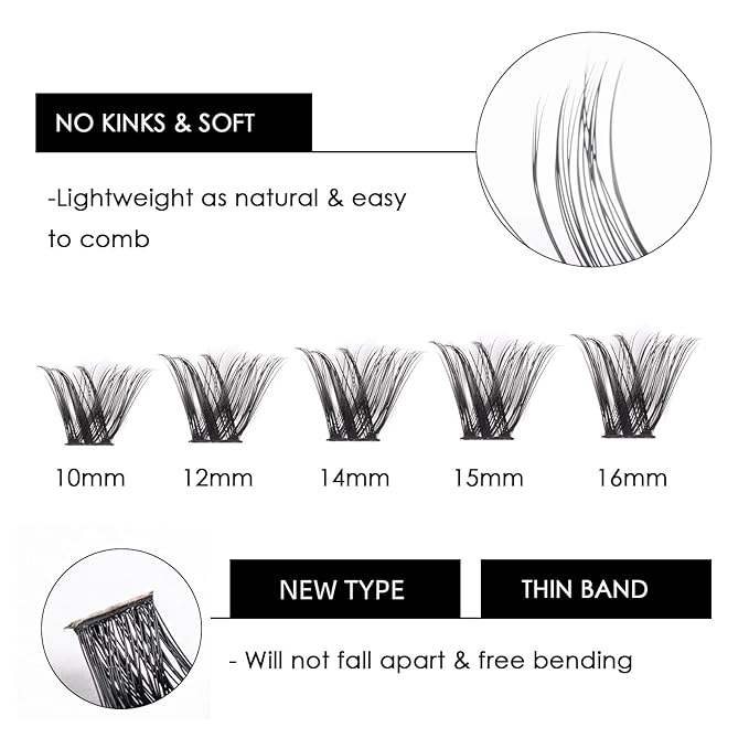 Cluster Lashes 72 Individual Lashes Clusters Eyelash Extensions False Eyelashes DIY Lash Extension Reusable False Eyelashes Natural Look Mix 10-16mm-DM27