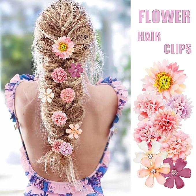 18 PCS Flower Hair Clip Women Pink Floral Hair Barrettes Girls Homecoming Dance Rose Bride Barre Hair Accessories Wedding
