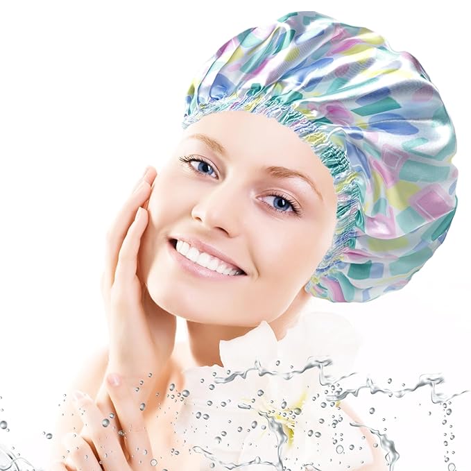 Shower Caps for Women, 4 PCS Elastic and Reusable Bath Caps, Double Layers Shower Cap Reusable Waterproof, Bathing Shower Caps, Environmental Bath Hair Protection Cap - Bow