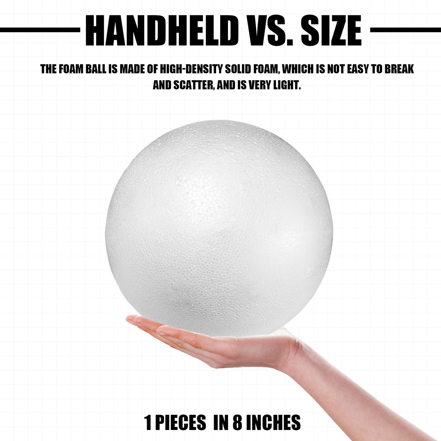 Styrofoam Balls 8 Inch,1PC Large White Foam Balls for Crafts, DIY Craft Giant Foam Ball for Home and School,Smooth Solid Round(Styrofoam-8in-1pc)
