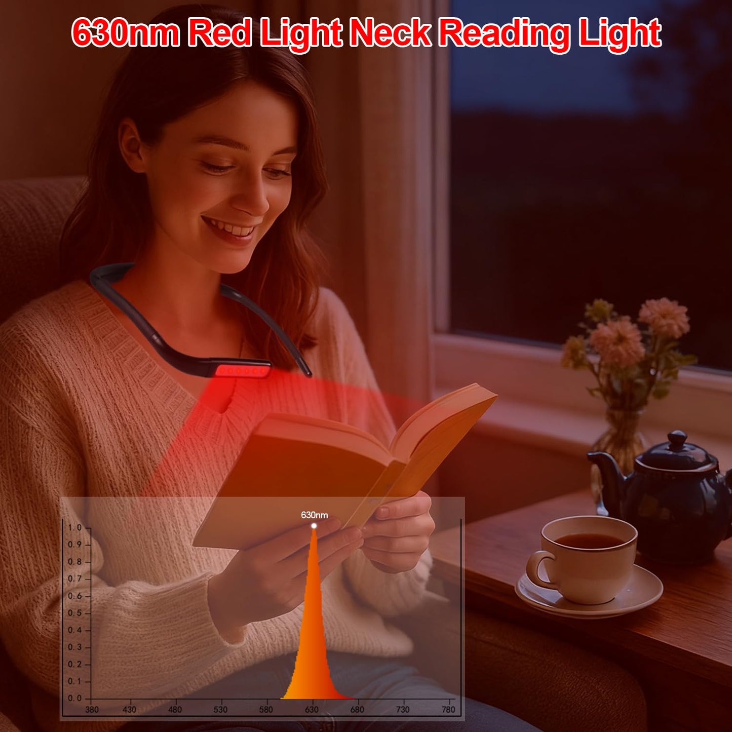 Finezeal 630nm Red Neck Reading Light - Zero Blue Light, Rechargeable Dimmable Portable LED Red Neck Book Lamp for Reading, Crafts, Knitting, Crochet at Night, Ideal Gift for Readers and Craft Lovers