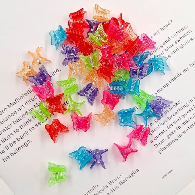 50 Packs Assorted Color Butterfly Hair Clips, Beautiful Mini Butterfly Hair Clips Hair Accessories for Women and Girls (Transparent Pure Color)