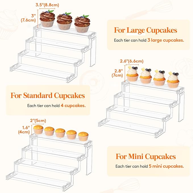 Lifewit Cupcake Stand, Perfume Cologne Organizer, Tool-Free Assembly, Display Riser, Spice Rack, Figurine Holder, Makeup Storage, Room Decor, Party Decorations, Clear, 12″ 4 Tier, 2 Pcs