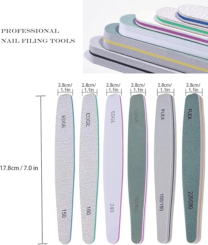 Nail Files and Buffers - TONOKAILS 18Pack Manicure Tools Kit, Nail File Set Double Sided Nail Files for Acrylic Dip Nails, 6Pcs Four Sided 120 Grit Nail Buffer Block Sponge Polished for Home Salon