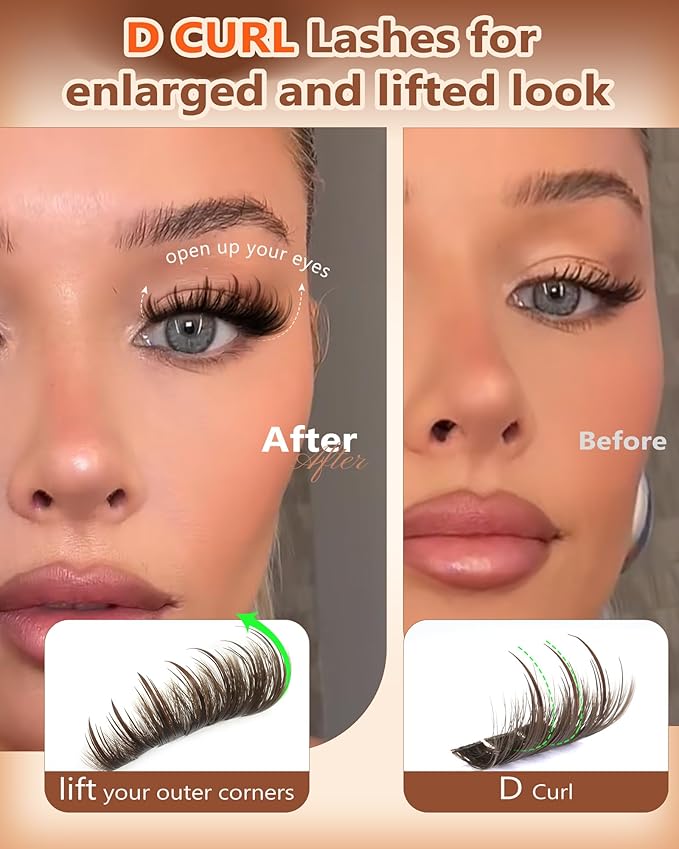 Manga Lash Clusters With Spikes Wispy Brown Cluster Eyelash Extensions Fluffy Anime Eyelashes Clusters Reusable Faux Mink Fairy Individual Lash Extension (D Curve 12-20mm 204 pieces)