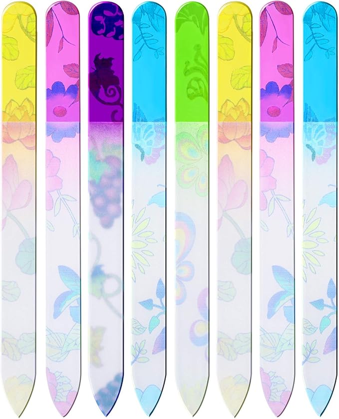 Mudder 8 Pack Glass Nail Files with Cases Double-Sided Crystal Fingernail Files for Natural Nails Colorful Floral Nail Buffers for Professional Manicure Supplies Care Tool Gifts for Women