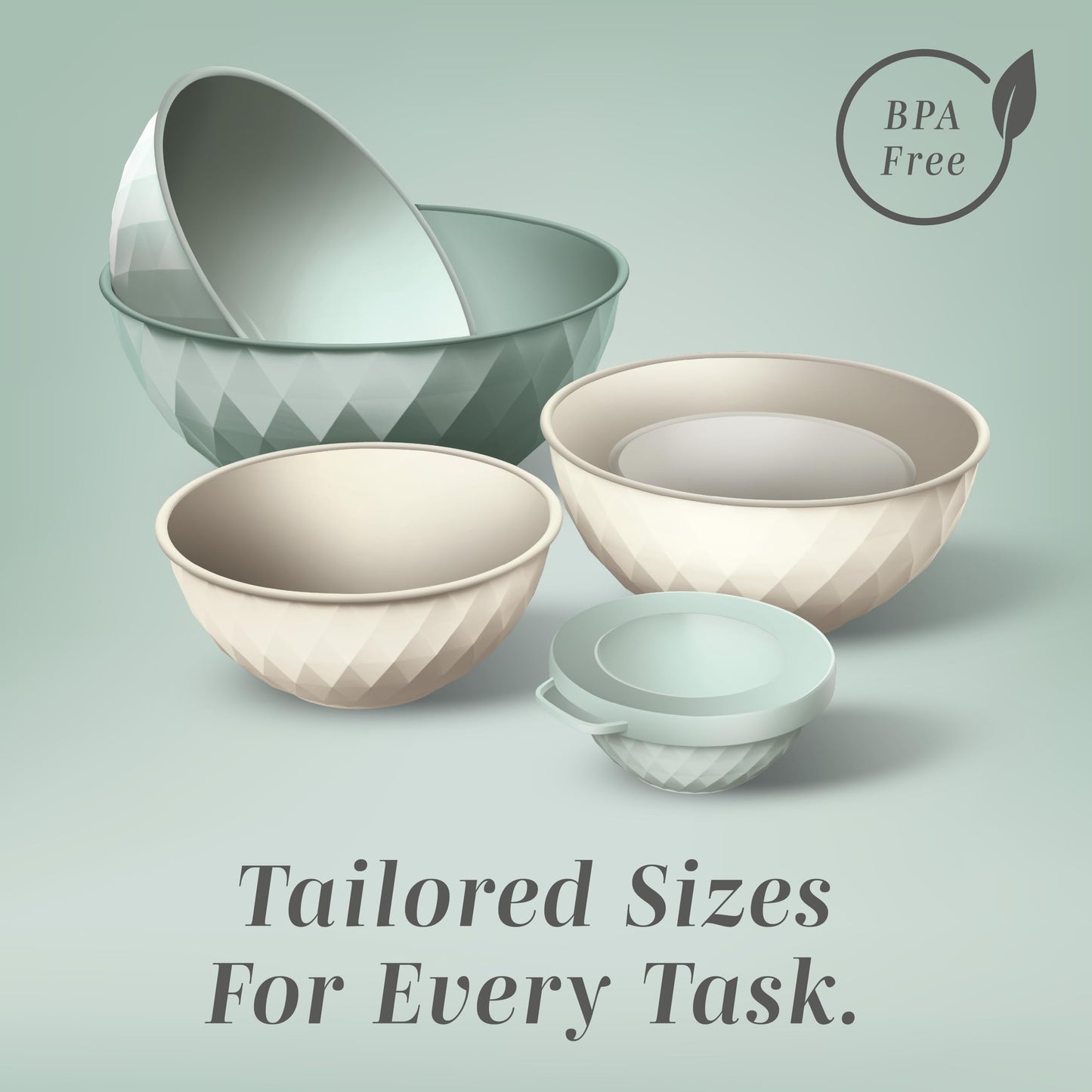 COOK WITH COLOR Mixing Bowls with Lids - 12 Piece Plastic Nesting Bowls Set includes 6 Prep Bowls and 6 Lids, Diamond Design - Microwave Safe (Mint)